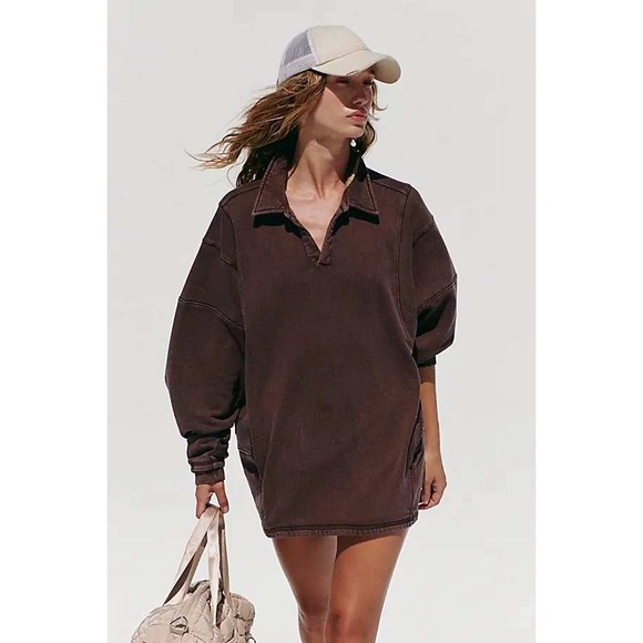 $108 Free People Movement Work It Out Oversized Sweatshirt Purple Mineral Wash